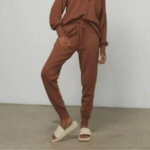 LUNYA Cozy Cotton Silk Jogger Pant Walnut Brown Pockets Lounge Sleep Small NEW